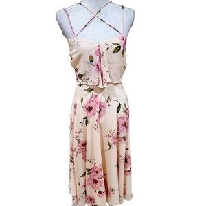 Lucy Paris 2 piece crop top & skirt smocked Blush Floral lined size small